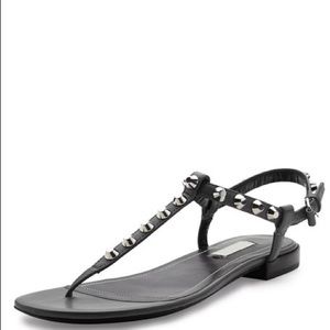 Balenciaga Studded Black Leather Flat Thong Sandal 36.5